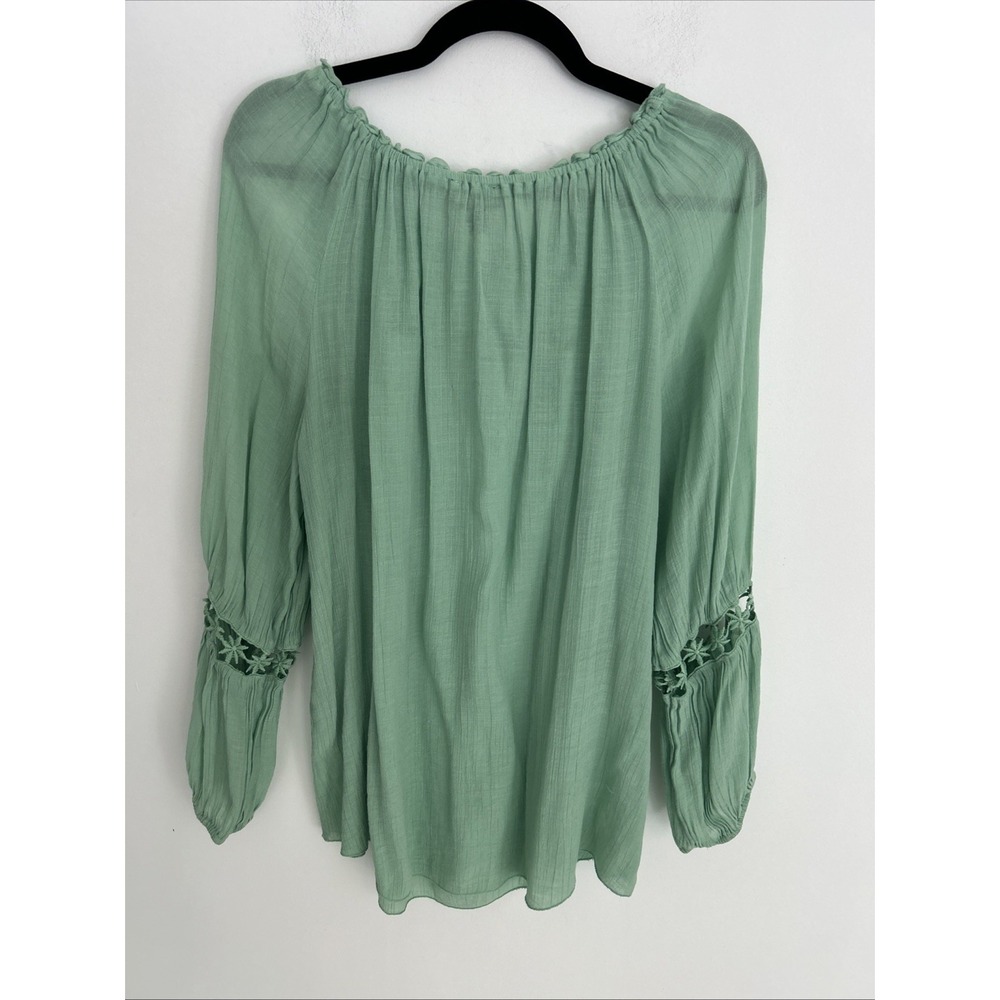 Melissa Paige Large Sage Green Floral Lace Crochet Long Sleeve Boho Flowy Blouse - Picture 7 of 10